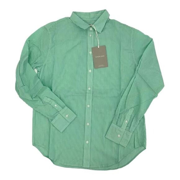 Everlane 100% Cotton Green Striped Button Down Oversized Shirt Size 0 NWT - Picture 1 of 7